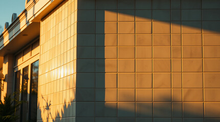 Fototapeta premium Building Exterior Wall with Tiled Surface and Shadows