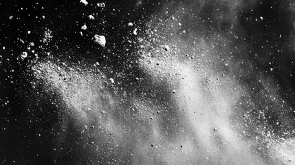 Fototapeta premium White particles dispersed against a black background