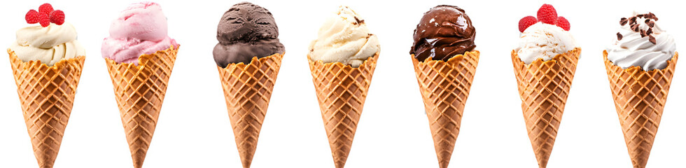 Delicious Variety of Ice Cream Cones in Waffle Cups - Tempting Dessert Treats for Summer