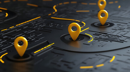 Fototapeta premium 3D Map with Location Pins and Road Paths in Urban Design, High-Tech Navigation Concept