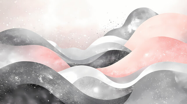 a futuristic, soft pink and cool gray astronomy-inspired digital artwork, with undulating curves and ethereal lights. Celestine. Illustration