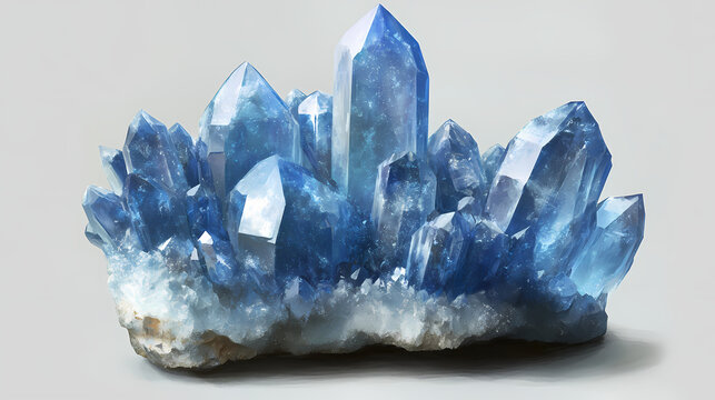 Blue celestite crystal on transparent background. Celestine. Illustration