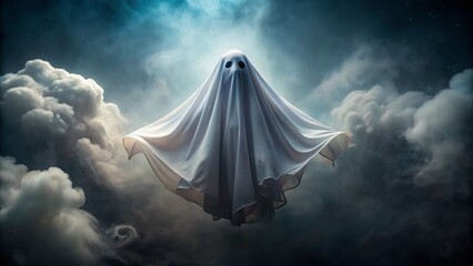Eerie Aerial Ghost Photo: Spectral Sheet Floating, Drone Photography, Spooky Halloween Scene, Supernatural Image