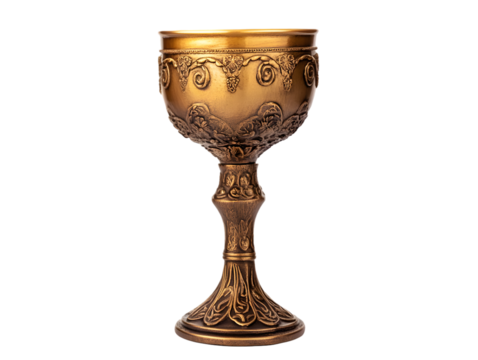 Elegant gold ornate chalice with intricate carvings, perfect for celebrations and vintage decor