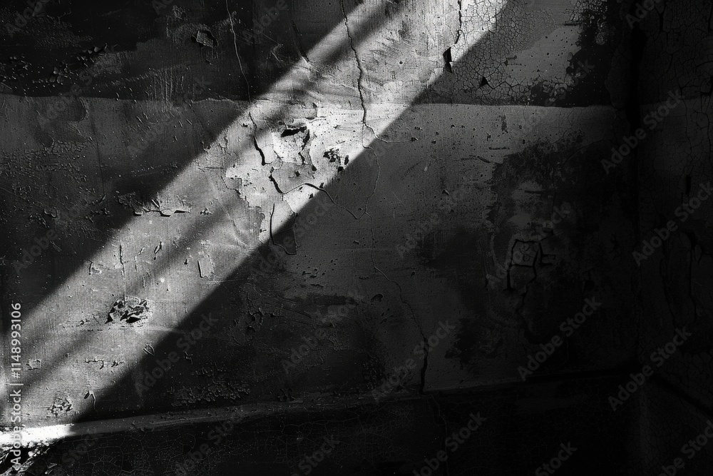 Poster Shadows and light create a striking contrast on peeling walls in an abandoned room during late afternoon