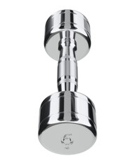 Round Chrome Dumbbell with number 6, weightlifting gym equipment top view, isolated on white background. 3D illustration