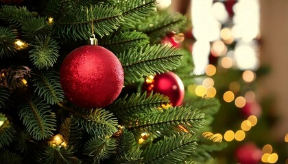 Fototapeta premium Festive Christmas green red balls