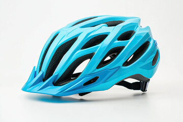 Fototapeta premium Light blue bicycle helmet isolated on white background.
