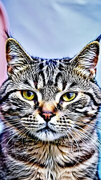 "Portrait d&eacute;taill&eacute; d'un chat tigr&eacute; au regard intense"

