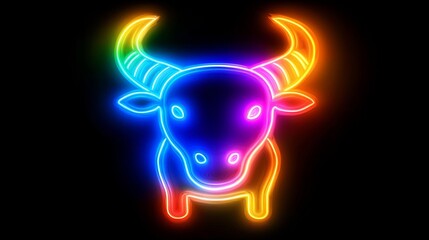 Obraz premium Neon Taurus Vibrant Zodiac Sign on Black Background, Abstract Luminous Bull Illustration