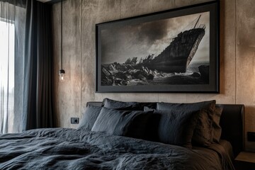 Bedroom interior with framed art