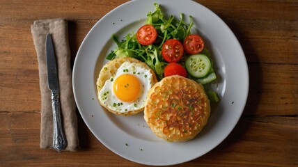 Golden Fried Crumpets with Fresh Vegetable Salad Breakfast 