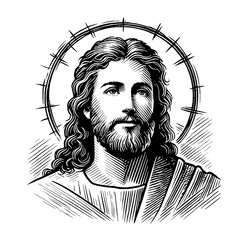 illustration, vector, black and white, christ, god, religion, sketch, jesus icon