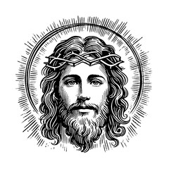 illustration, vector, black and white, christ, god, religion, sketch, jesus icon