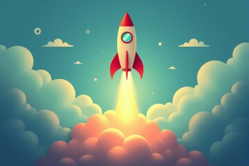Vibrant rocket launching into the sky representing motivational breakthroughs