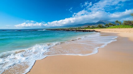 Serene Beach Landscape with Gentle Waves and Clear Blue Sky