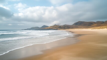 Fototapeta premium Serene Coastal Landscape with Gentle Waves and Dramatic Sky