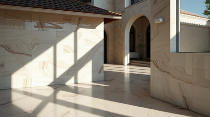 Interior View of Modern Building with Sunlit Walls and Polished Floor