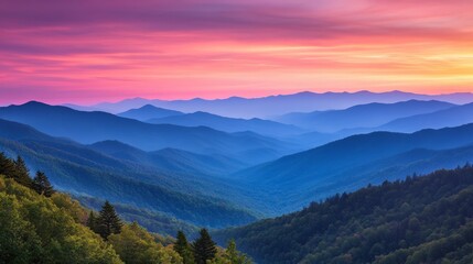 Fototapeta premium Majestic Mountain Landscape at Dusk with Vibrant Sunset Colors
