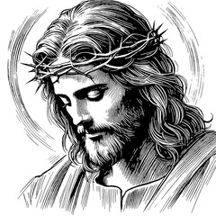 illustration, vector, black and white, christ, god, religion, sketch, jesus icon