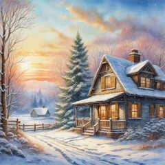 House Winter Oil Painting