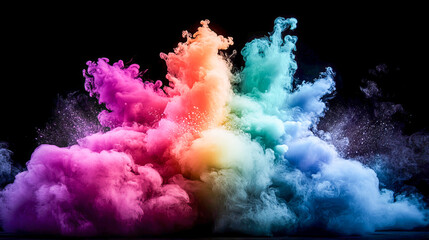 Vibrant multicolor smoke explosion against black background