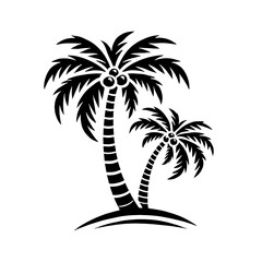 illustration, vector, black and white, silhouette, tropical, island, ocean, beach, logo, palm tree icon