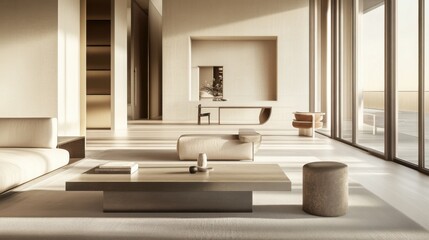 Fototapeta premium Modern minimalist room with sleek, elegant design. Featuring clean lines and neutral tones