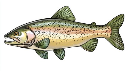 Fototapeta premium Beautiful Illustration of Whole Rainbow Trout Isolated on a White Background, Detailed Close Up