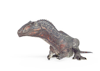 giganotosaurus is lying down and resting on white background © DM7