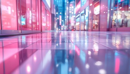 Fototapeta premium Wet Pavement Reflecting Neon City Lights at Night