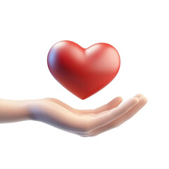 3D hand holding a red heart symbol, representing love, care, and kindness. Suitable for health, charity, and support-related concepts. Isolated on transparent background, png