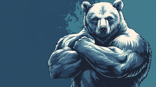 Muscular bear flexing arms symbolizing strength of bearish divergence. Stalwart. Illustration