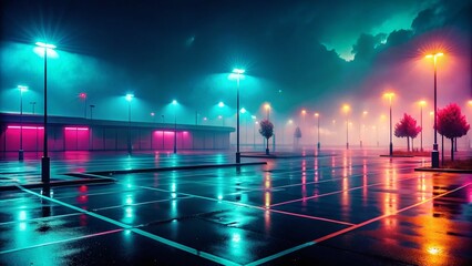 Empty Parking Lot, Cold Foggy Evening - Mystical Landscape Photography
