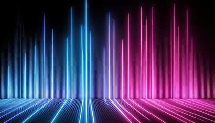 Abstract Ascending Pink and Blue Neon Lines A Digital D Render Isolated on a Black Background, Showcasing Vibrant Colors and Fluid Motion for Modern Art Enthusiasts and Designers