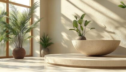 Minimalist Room Decor Featuring Plants and Stone Accents