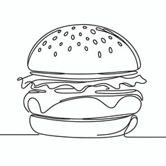 Hamburger drawn in minimalist one-line art, AI Generation