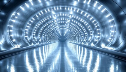 Naklejka premium Futuristic Illuminated Tunnel Leading Towards Distant Light