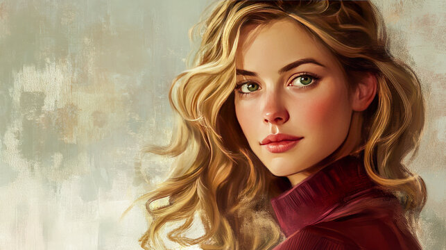 Young caucasian female with blonde hair and green eyes in artistic portrait