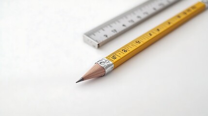 ruler and pencil isolated on white background 