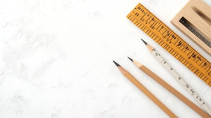 ruler and pencil isolated on white background 