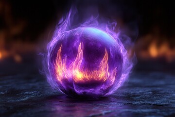 A mystical purple orb surrounded by flames, evoking a sense of magic and energy.