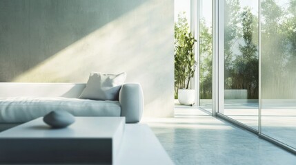 Fototapeta premium Modern minimalist room with sophisticated, clean design. Featuring sleek lines and muted tones