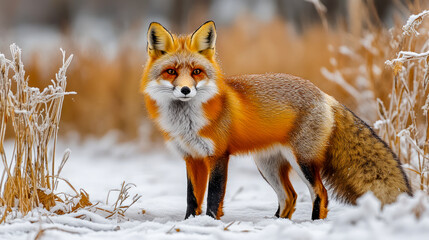 Fototapeta premium Majestic red fox in snowy winter landscape