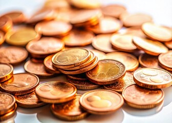 Euro Cent Coins on White Background - Copy Space for Text and Design