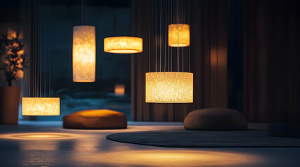 Floor and hanging lamps collection lighting in the dark