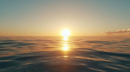 Fototapeta premium Serene Ocean Sunrise Over Calm Waters with Warm Golden Light