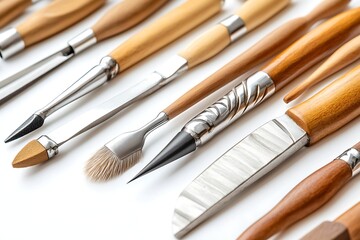 Fototapeta premium miniature sculpting tools isolated on white background 