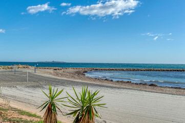 VIEW OF TABARCA ISLAND ON THE HORIZON OF VAREDO BEACH, SANTA POLA, ALICANTE