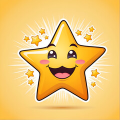 Amorously star shaped comic emoticon. Enamored face with facial expression. Lovingly emoji symbol for internet chatting. Funny social communication character. Mood message isolated vector element.